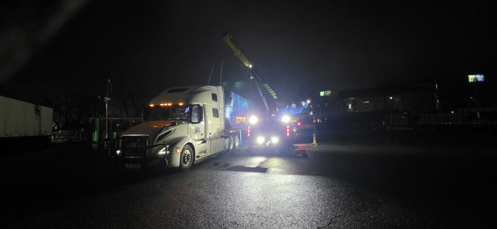 Commercial Heavy Equipment Recovery at Night using Bill's Towing Rotator